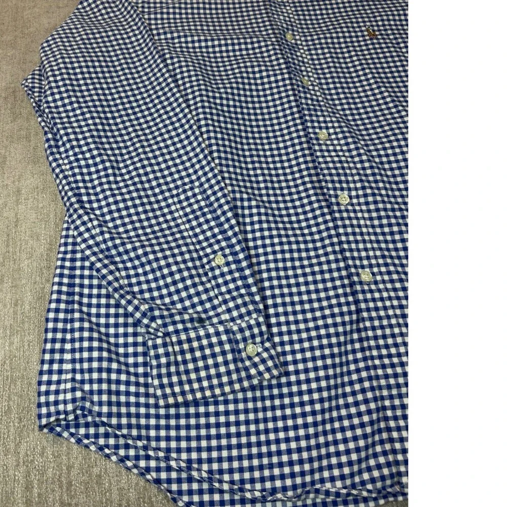 Ralph Lauren Mens Blue White Gingham Button Down Shirt Large Long Sleeve Cotton
